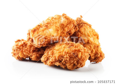 Fried Chicken On Isolated White Background 105837171