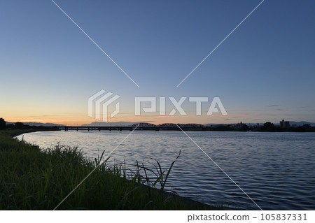 on the riverbed in the morning on the riverbed in the morning 105837331