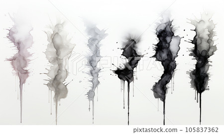 Black and white blot painted in watercolor on a light background, splashes, pattern 105837362