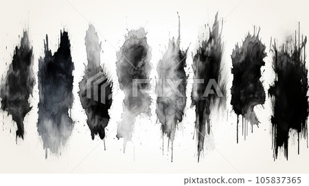 Black and white blot painted in watercolor on a light background, splashes, pattern 105837365