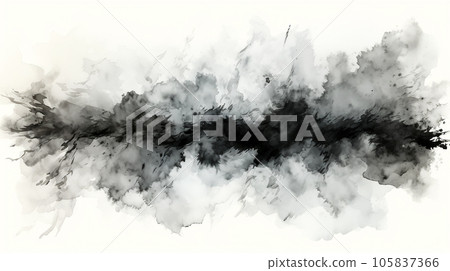 Black and white blot painted in watercolor on a light background, splashes, pattern 105837366