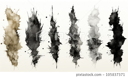 Black and white blot painted in watercolor on a light background, splashes, pattern 105837371