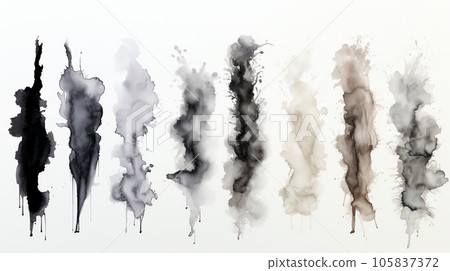 Black and white blot painted in watercolor on a light background, splashes, pattern 105837372
