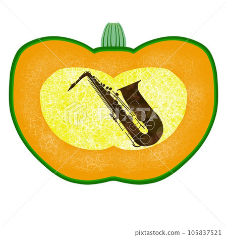 A simple illustration designed with a saxophone and a pumpkin 105837521