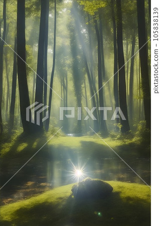 A river flowing through a sunny forest A river flowing through a sunny forest 105838139