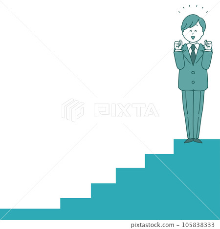 Businessman happy at the top of the stairs Businessman happy at the top of the stairs 105838333