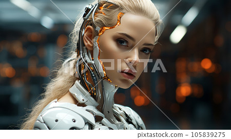 Photo of a dog wearing a jacket in trending colors, neon and cyberpunk, concept for a veterinary clinic 105839275
