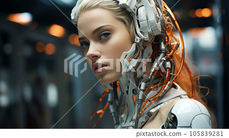 Photo of a dog wearing a jacket in trending colors, neon and cyberpunk, concept for a veterinary clinic 105839281