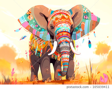A character of an African elephant that seems to appear in a picture book 105839411