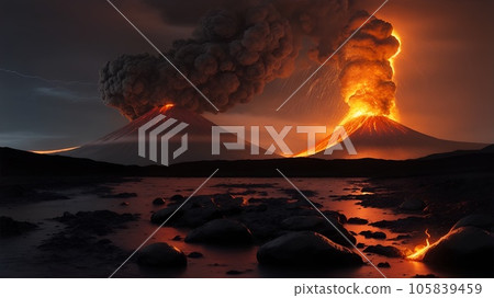 夜空中的火山和羽狀物 夜空中的火山和羽狀物 105839459