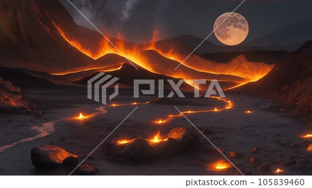 夜空中的火山和羽狀物 105839460
