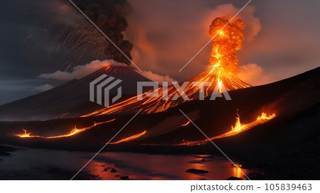 夜空中的火山和羽狀物 105839463