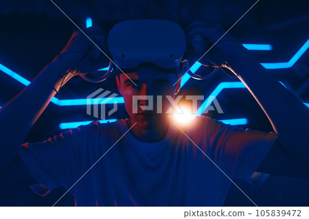 The man prepared for the vr game. 105839472