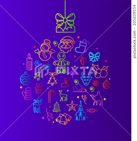 Merry Christmas and happy New Year background with shining snow star and colorful balls For posters, banners, sales and other winter events. Vector illustration EPS 10 105839554