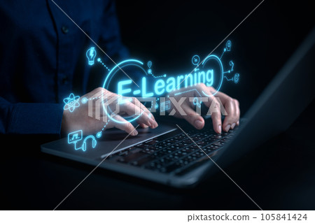 education icon with Online learning concept. person with laptop graduation and education. High quality photo education icon with Online learning concept. person with laptop graduation and education. High quality photo 105841424