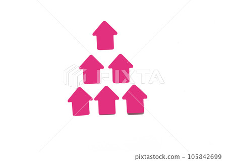 Group of paper stickers in the form of pink arrows on a white background 105842699
