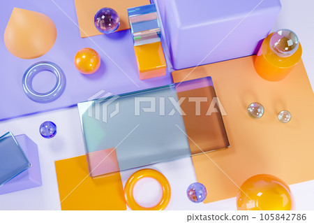 3D render illustration of colorful geometric figures 105842786