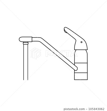 出水的單把手混合龍頭線條圖（廚房龍頭，直式） 105843062