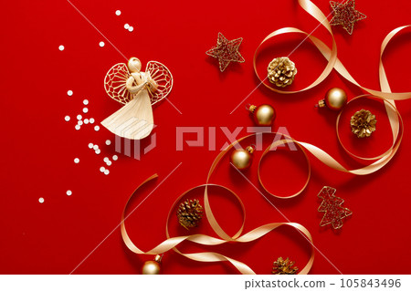 Christmas, Xmas, Noel or New Year background with winter festive Christmas holiday decoration and copy space for a text of greeting card 105843496