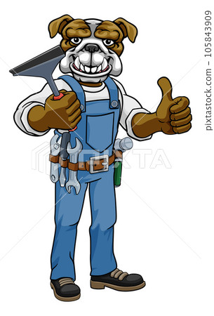 Bulldog Car Or Window Cleaner Holding Squeegee 105843909