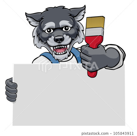 Wolf Painter Decorator Paint Brush Mascot Man Wolf Painter Decorator Paint Brush Mascot Man 105843911