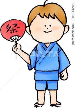 身穿錦杯、手持扇子的男孩 105844208