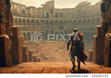 Ancient roman gladiator entering the colosseum before battle created by generative AI 105845102