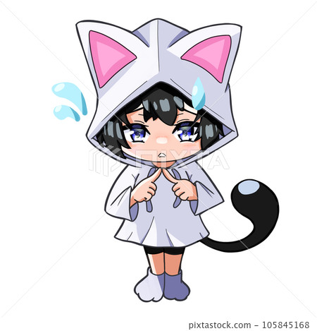 一個穿著貓耳連帽衫的女孩感到困惑 105845168