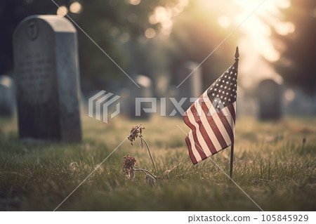 US Flag at Military Cemetery on Veterans Day or Memorial Day created by generative AI 105845929