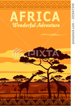 Travel poster Africa savanna sunset Travel poster Africa savanna sunset 105847349