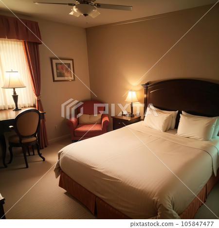 A bed in a beautiful hotel bedroom A bed in a beautiful hotel bedroom 105847477