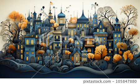 A fabulous northern European town with beautiful side by side houses standing next to each other A fabulous northern European town with beautiful side by side houses standing next to each other 105847880