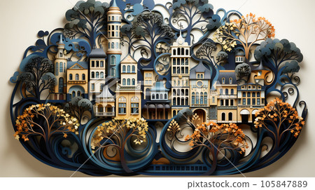 A fabulous northern European town with beautiful side by side houses standing next to each other 105847889