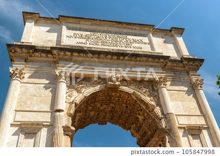 Arch of Titus on Roman Forum on sky background, Rome, Italy, Europe Arch of Titus on Roman Forum on sky background, Rome, Italy, Europe 105847998