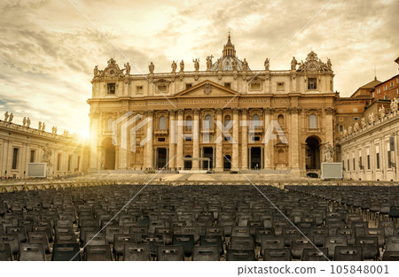 St Peter's Basilica in Vatican City at sunset, Rome, Italy 105848001
