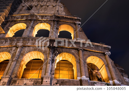 Colosseum (Coliseum) close-up at night, Rome, Italy Colosseum (Coliseum) close-up at night, Rome, Italy 105848005