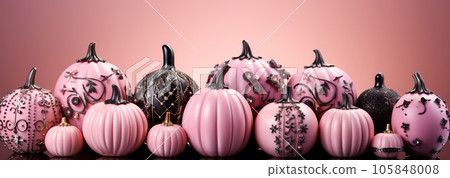 Barbie style pink pumpkins, Halloween holiday, fall harvest, fairy tale storyline 105848008