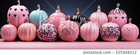 Barbie style pink pumpkins, Halloween holiday, fall harvest, fairy tale storyline Barbie style pink pumpkins, Halloween holiday, fall harvest, fairy tale storyline 105848012
