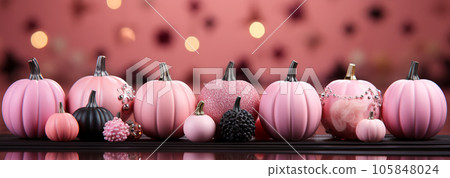 Barbie style pink pumpkins, Halloween holiday, fall harvest, fairy tale storyline 105848024