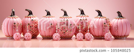 Barbie style pink pumpkins, Halloween holiday, fall harvest, fairy tale storyline 105848025