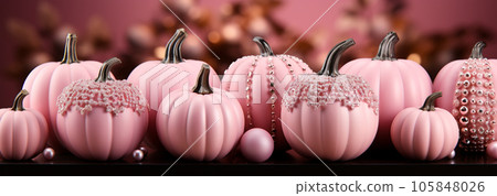 Barbie style pink pumpkins, Halloween holiday, fall harvest, fairy tale storyline 105848026