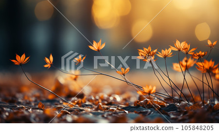 A photo of a beautiful autumn forest landscape with autumn yellow leaves, postcard A photo of a beautiful autumn forest landscape with autumn yellow leaves, postcard 105848205