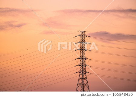 Cityscape of Yokohama, Japan Electricity rate hike... Power lines emerging in the sunset sky (back is toward central Tokyo) Cityscape of Yokohama, Japan Electricity rate hike... Power lines emerging in the sunset sky (back is toward central Tokyo) 105848430