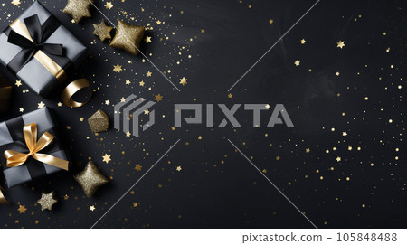 Black giftbox background with copyspace for yor text. Black friday concept. Generative AI. Black giftbox background with copyspace for yor text. Black friday concept. Generative AI. 105848488