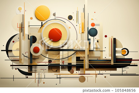 Geometric abstract art poster with squares and circles shapes and figures, wallpaper and postcard, flyer Geometric abstract art poster with squares and circles shapes and figures, wallpaper and postcard, flyer 105848656