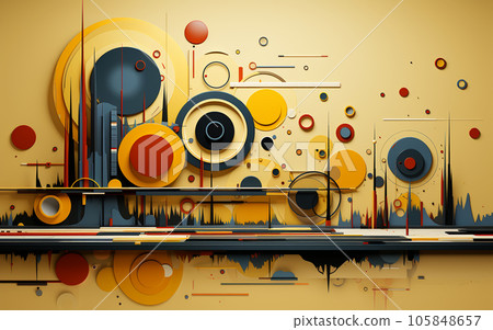 Geometric abstract art poster with squares and circles shapes and figures, wallpaper and postcard, flyer Geometric abstract art poster with squares and circles shapes and figures, wallpaper and postcard, flyer 105848657