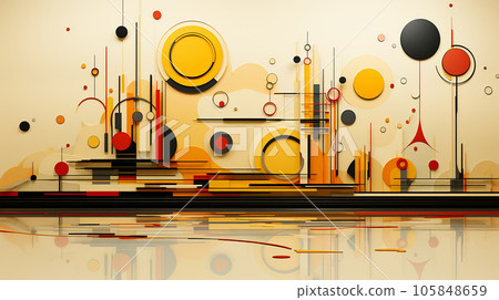 Geometric abstract art poster with squares and circles shapes and figures, wallpaper and postcard, flyer 105848659