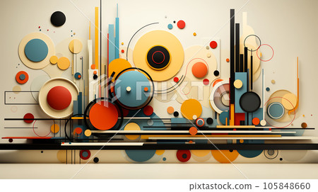 Geometric abstract art poster with squares and circles shapes and figures, wallpaper and postcard, flyer 105848660