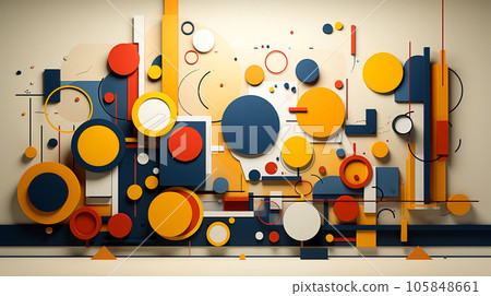 Geometric abstract art poster with squares and circles shapes and figures, wallpaper and postcard, flyer 105848661