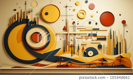 Geometric abstract art poster with squares and circles shapes and figures, wallpaper and postcard, flyer Geometric abstract art poster with squares and circles shapes and figures, wallpaper and postcard, flyer 105848662
